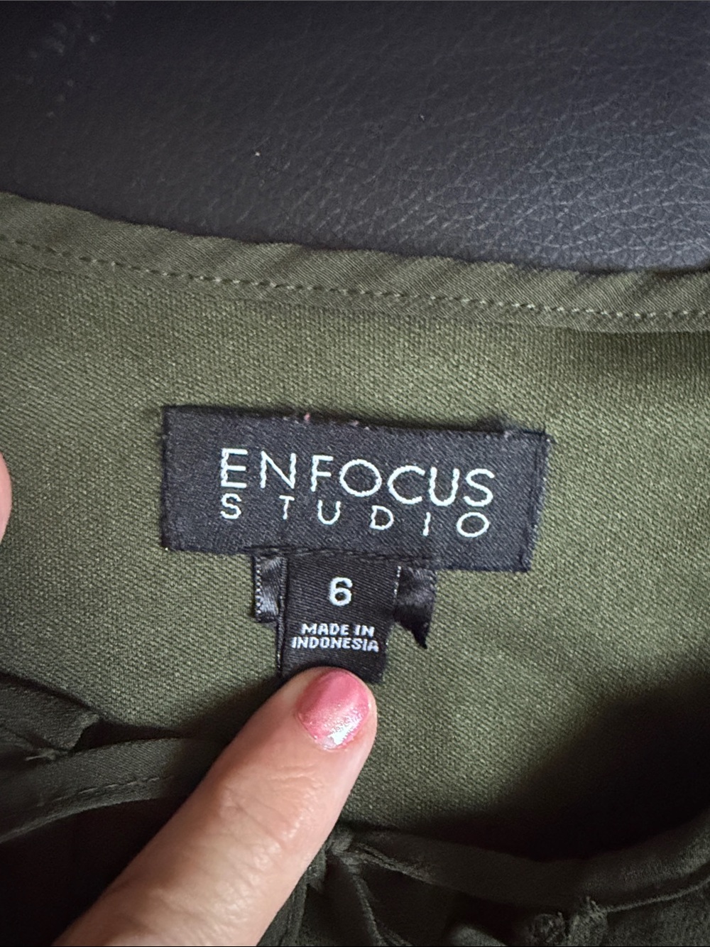 Enfocus Studio Olive Tie-Front Sheer Long Sleeve Dress size 6 - Picture 7 of 12